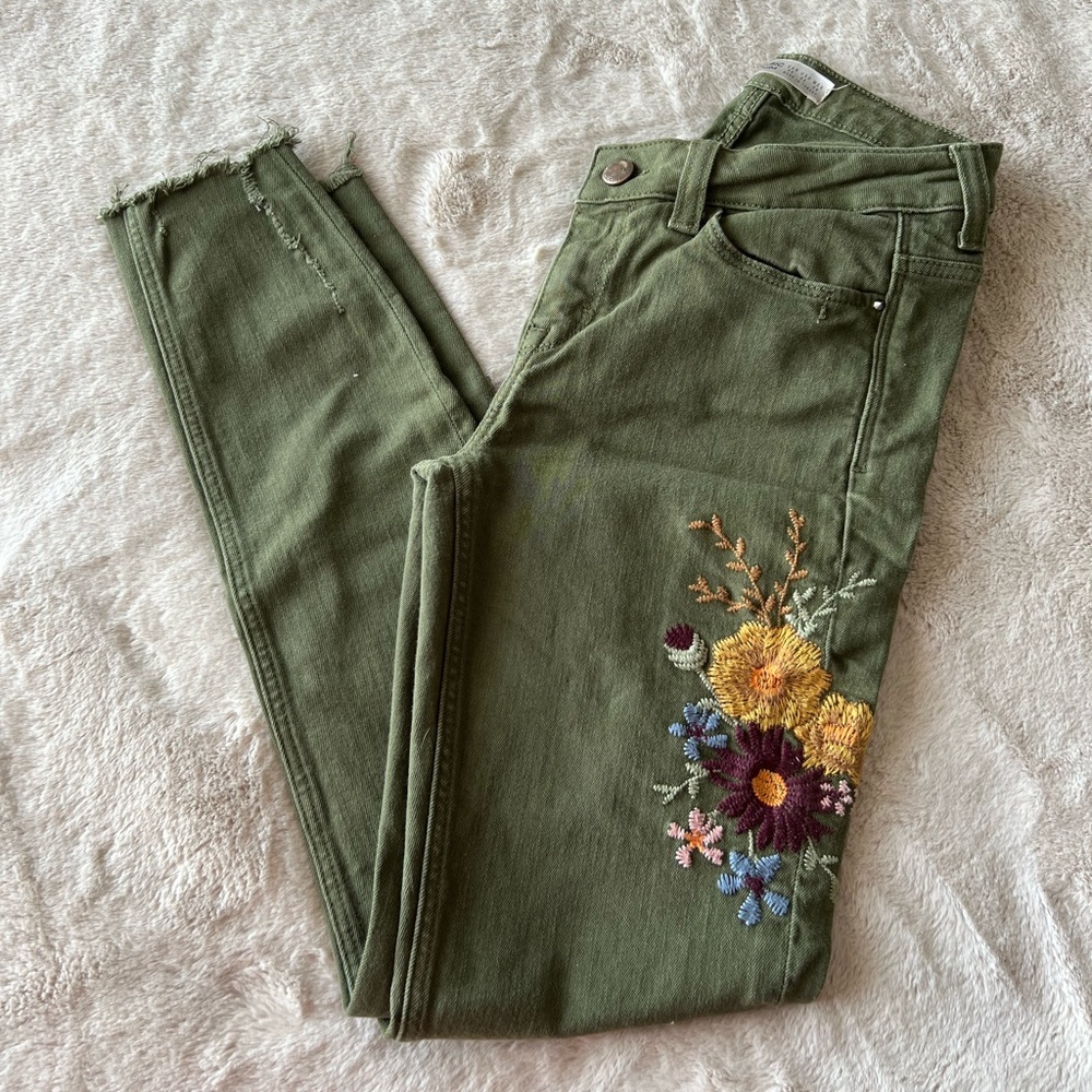 Zara Basic Denim with Floral Embroidery